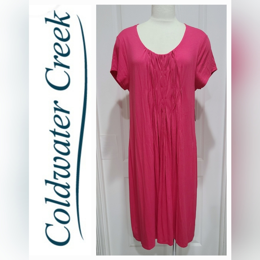 Coldwater Creek Jetsry Knit Dress Short Sleeve Pink Sz L NWT